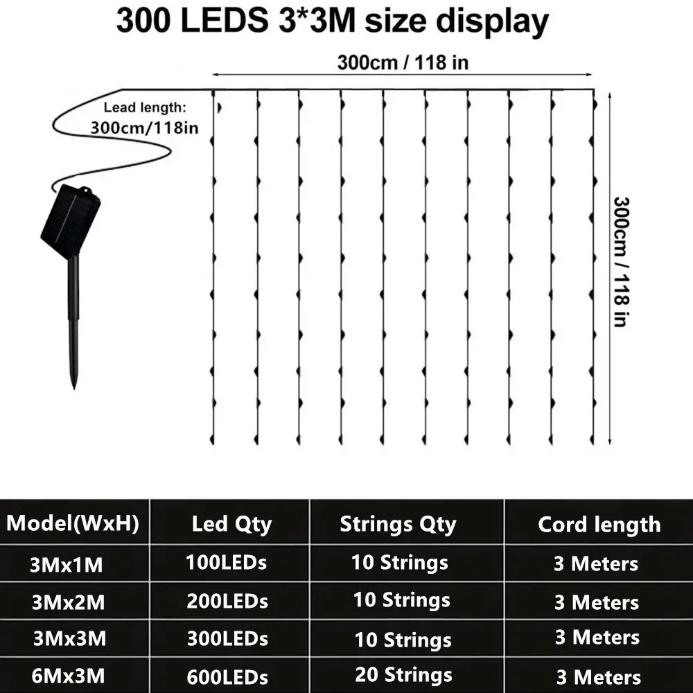 3/6M Outdoor Solar Curtain Light String Lights Garden Yard Pavilion Fairy Garland String Lights Holiday Wedding Decor Light