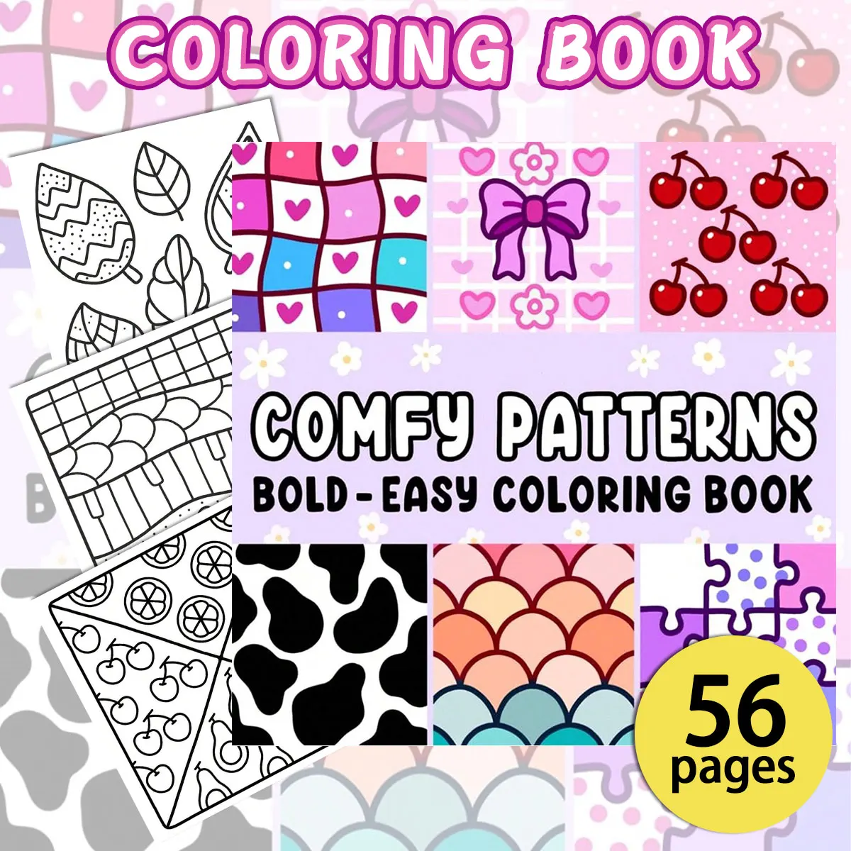 

Comfy Patterns: Coloring Book for Adults and Kids, Bold and Easy, Simple and Big Designs for Relaxation Featuring Lovely Cozy Pa