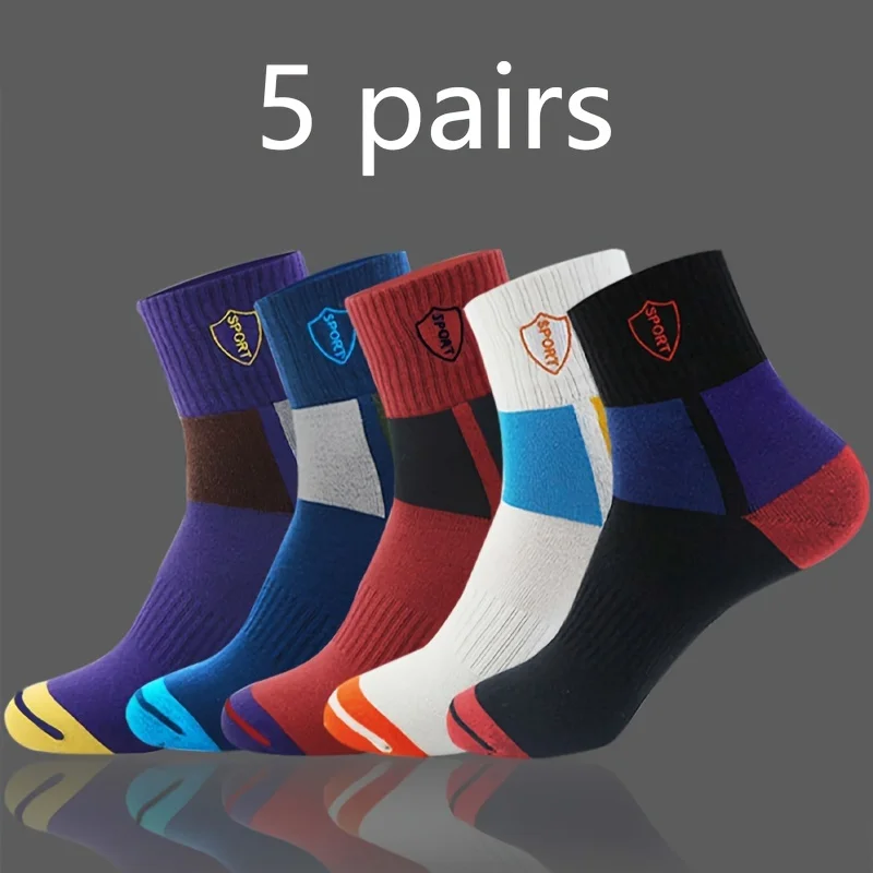 5 Pairs Men\'s Formal Color Block Socks, Comfortable Breathable Soft Quarter Socks For Business, Women Men\'s Socks & Hosiery