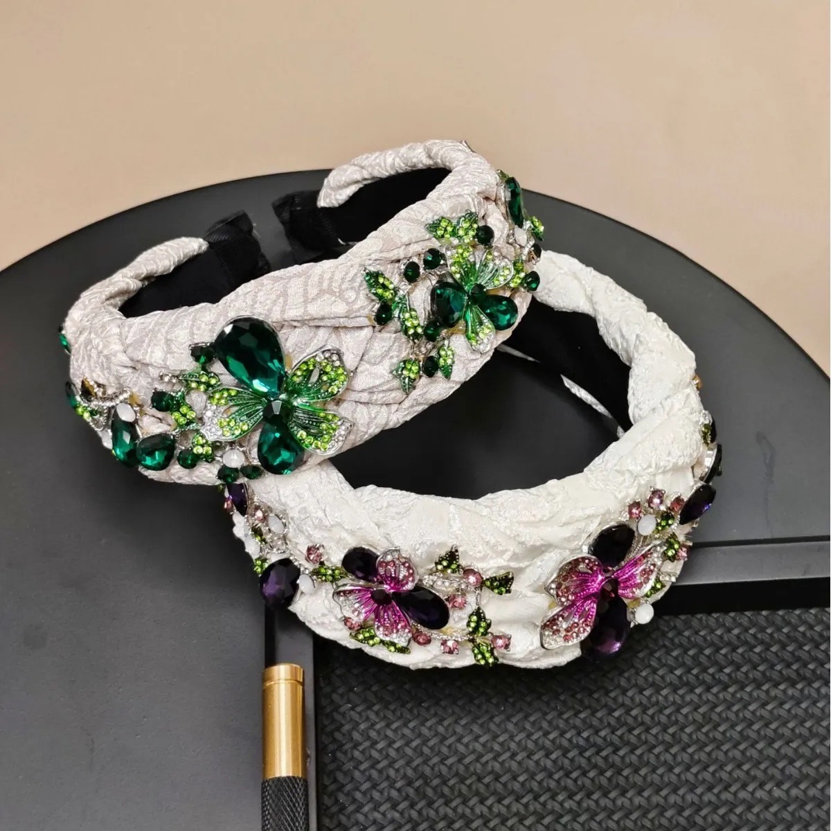 European and American Retro Woven Diamond-Encrusted Flower Headband Light Luxury Hair Accessory