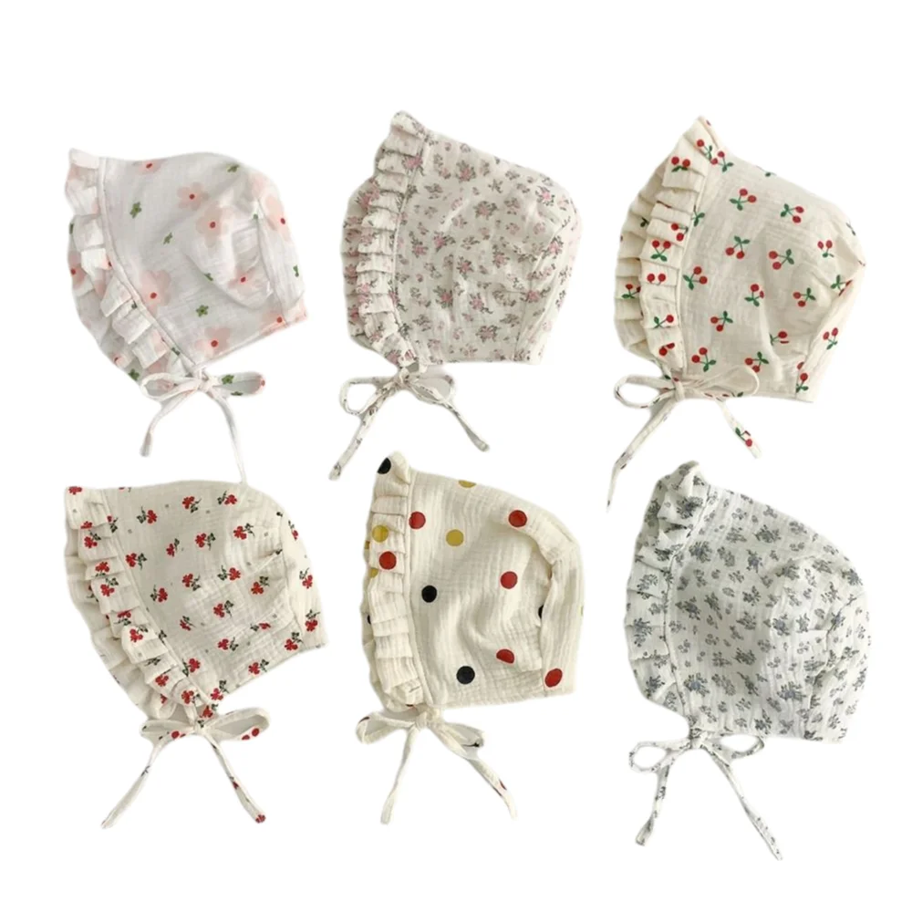 

Cute Korean Baby Fetal Cap Soft Cotton Flower Cherry Print Newborn Sun Hat Princess New Infant Beanie Cap Daily