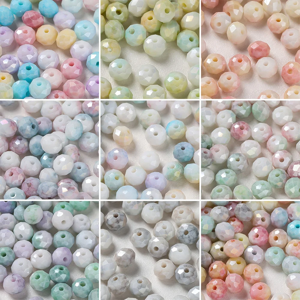 

30/60Pcs/lot 8mm Glass Water Dyed Flat Beads Spacer Beads for Jewelry Making DIY Bracelet Necklace Accessories