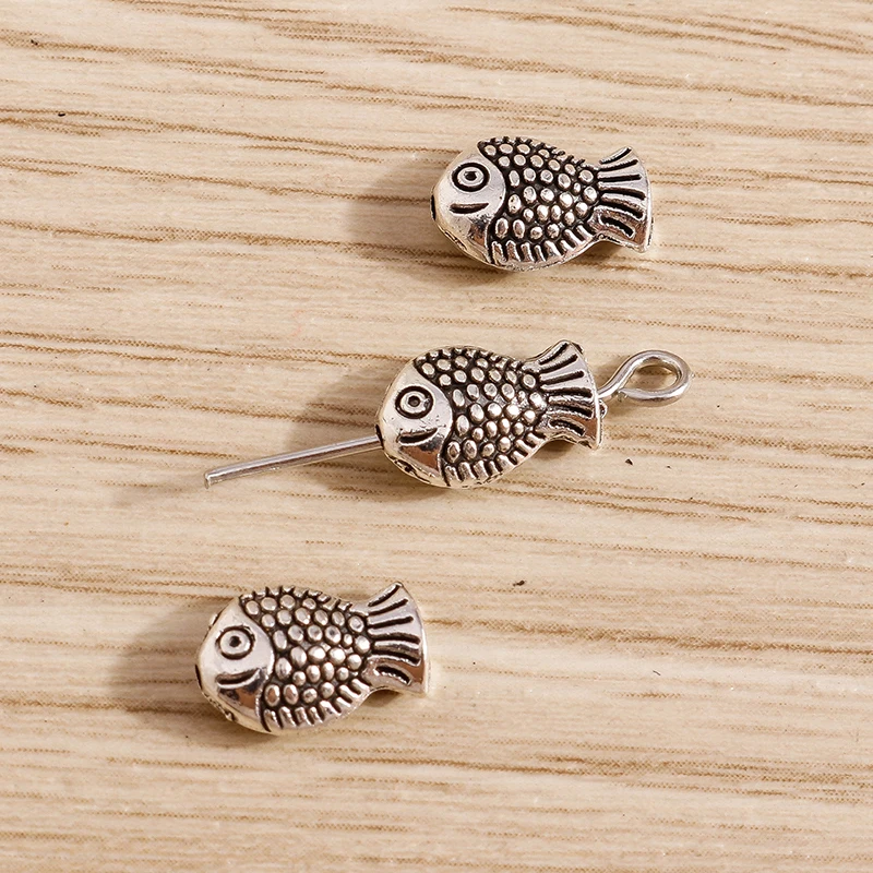 Tusember 40 Stück 7*10mm Metall Niedliche Kleine Fisch-Charms Perlen Anhänger für Schmuckherstellung Handgemachte Halsketten Ohrringe Armbänder DIY – Detail 5