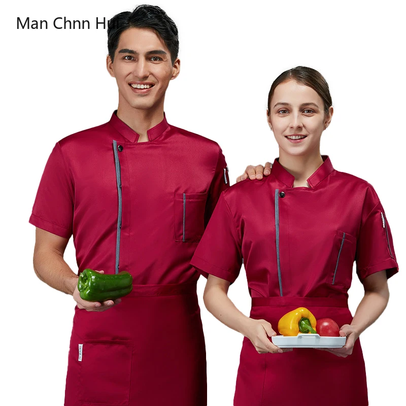 Restaurant Kitchen Jacket Summer Pastry Chef Shirt Hotel Catering Female Cook Uniform Caffe Men's Waiter Short-Sleeved Workwear