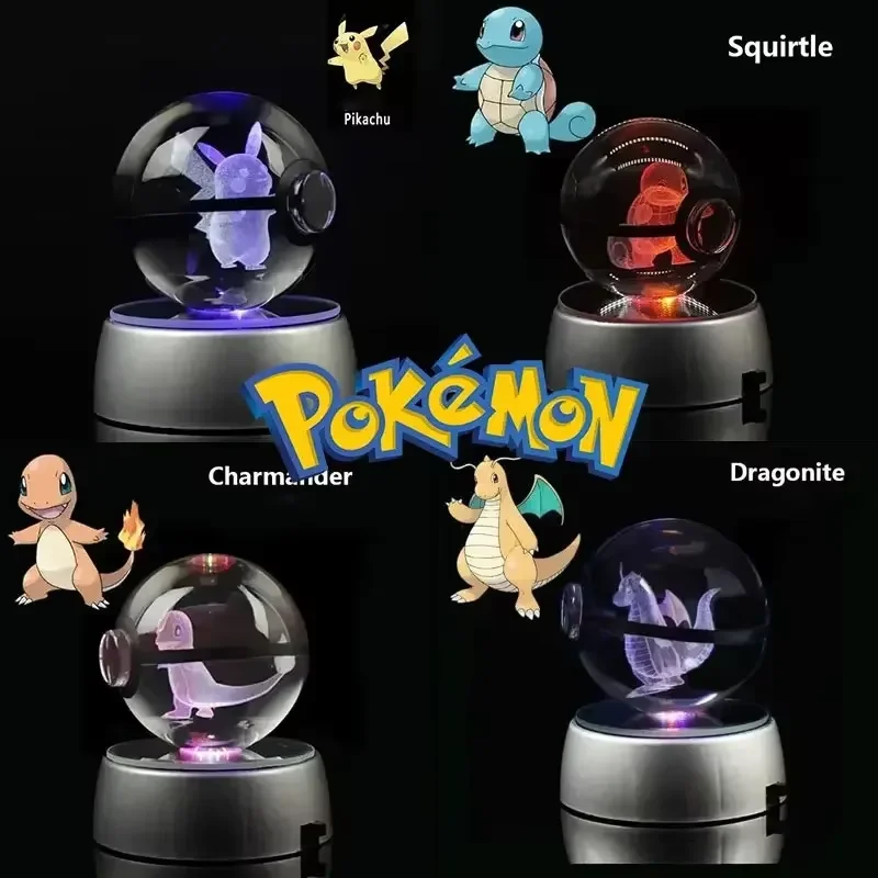 Pokemon 5CM boule de cristal jouet 3D LED veilleuse colorée Pikachu Charizard Gengar Eevee modèle cadeau (avec emballage de boîte-cadeau)
