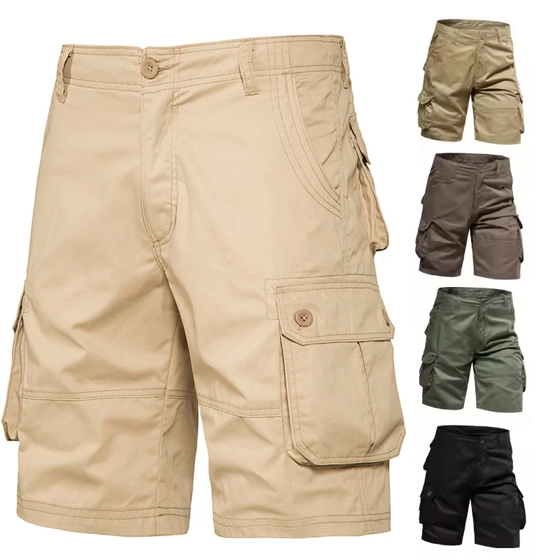 남성용 반바지 느슨한 대형 멀티 포켓 작업복 여름 코튼 편안한 니켈 바지 야외 캐주얼 스포츠 비치 바지