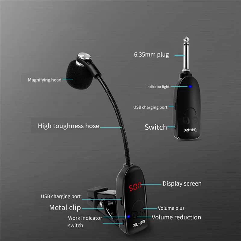 1-セット-uhf-ワイヤレス楽器サックスマイクワイヤレス受信機送信機サックス用