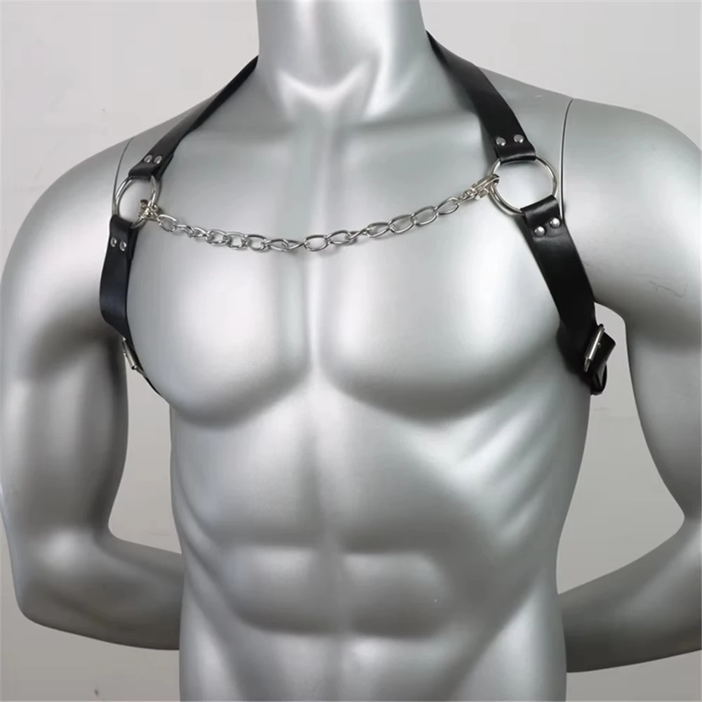 Mens Fetish Leather Chest Harness Chain Belts Sexual Male BDSM Body Straps Lingerie Fashion Punk Rave Gay Harness Accessories
