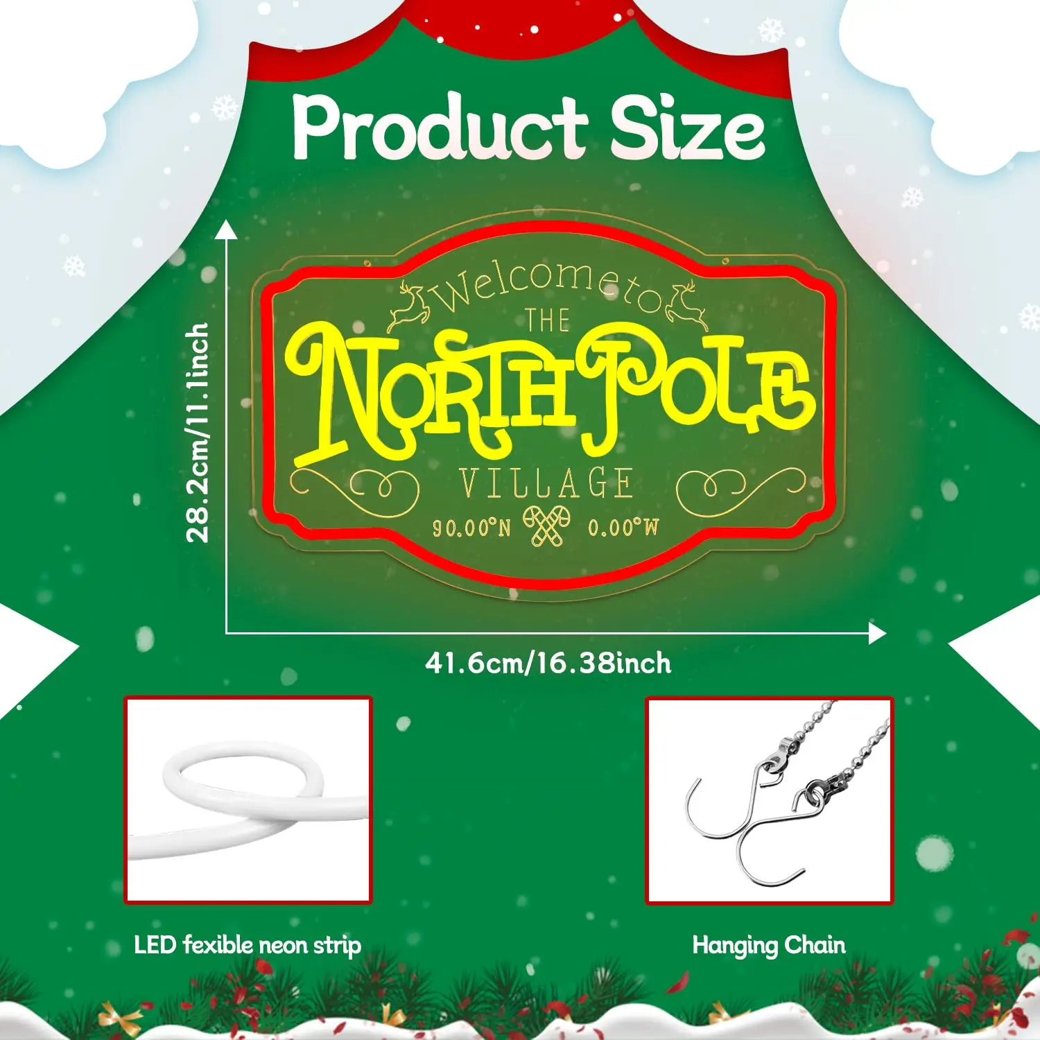 لافتة نيون من القطب الشمالي لديكور الحائط، مفتاح قابل للتعتيم، لافتة ترحيب مضيئة لنافذة عيد الميلاد، ديكور المنزل في العطلة #6