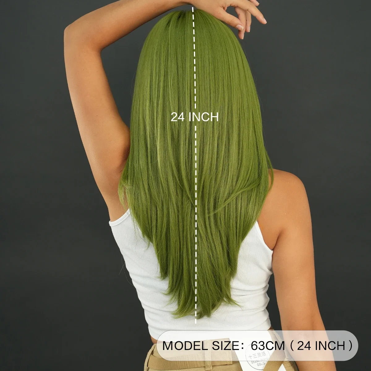 Long Straight Green Wig for Women Natural Synthetic Loose Layered Hair Wigs with Curtain Bangs High Density Vanilla Cosplay Wigs