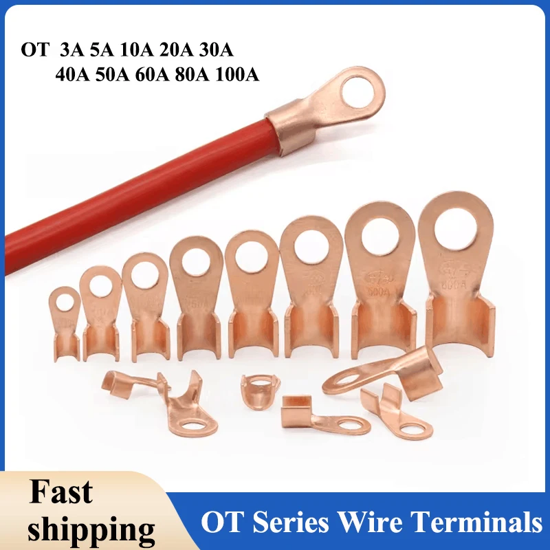 Terminals OT 3/5/10/20/30/40/50/60/100A Splice Wire Dia Bare Copper Nose O Shape Crimp Naked Battery Cable Connector Open Lug