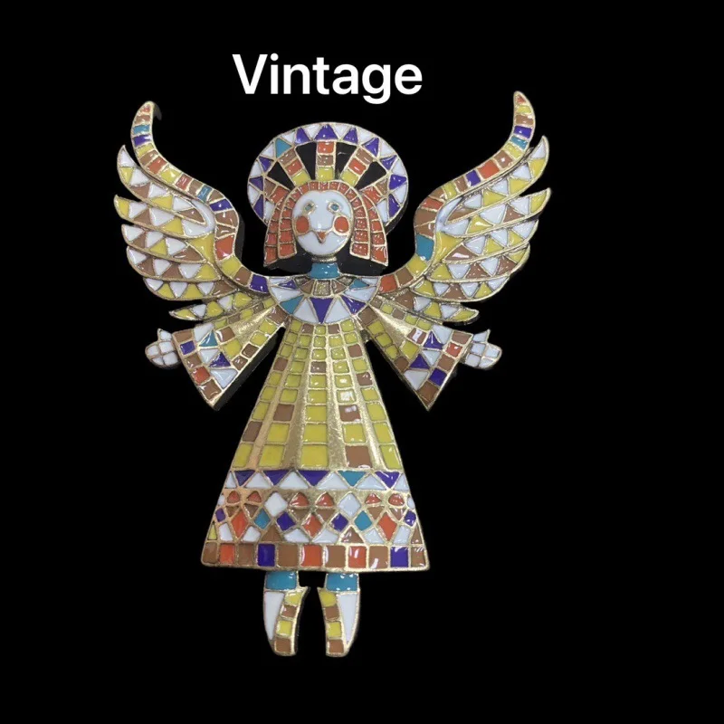 

European and American Fashion Trend Vintage Enamel Colored Plaid Princess Dance Angel Style Versatile Coat Brooch