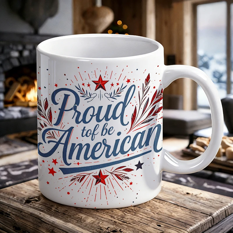 Independence Day Mug Coffee Cup Ceramic Cup Patriotic American Pride - Stars & Leaves Design