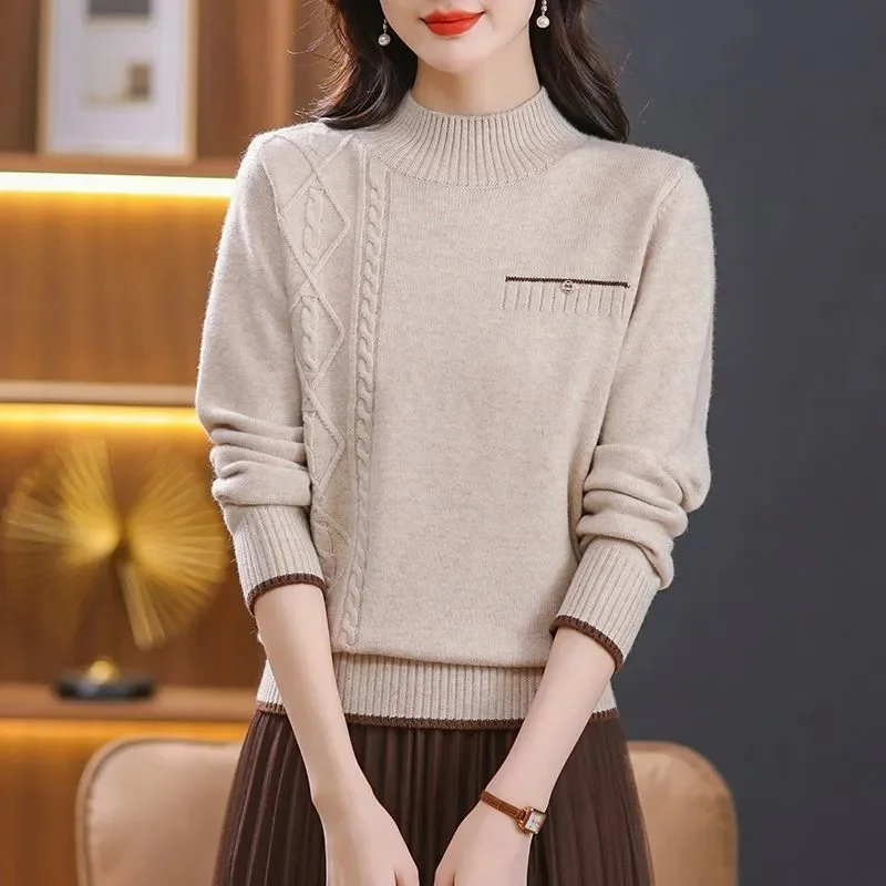 Women Rib Knitted Pullovers With Finger Covered Winter Turtleneck Sweater Warm Long Sleeve Jumper Tops Slim High Collar Knitwear