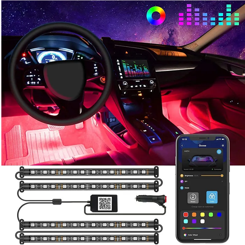 Car lights Symphony atmosphere lights Foot lights Colorful APP voice-activated decorative lights Cigarette lighter USB interface