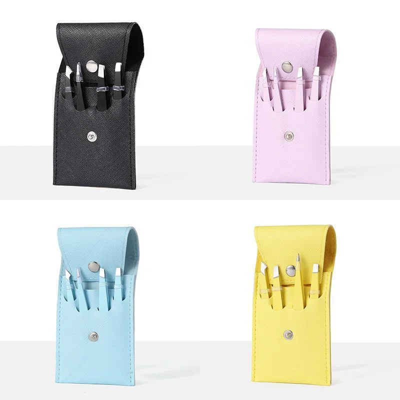 4Pcs 눈썹 제모 핀셋 세트 눈썹 속눈썹 눈썹 가죽 케이스 뷰티 메이크업 패션 도구 뷰티 도구