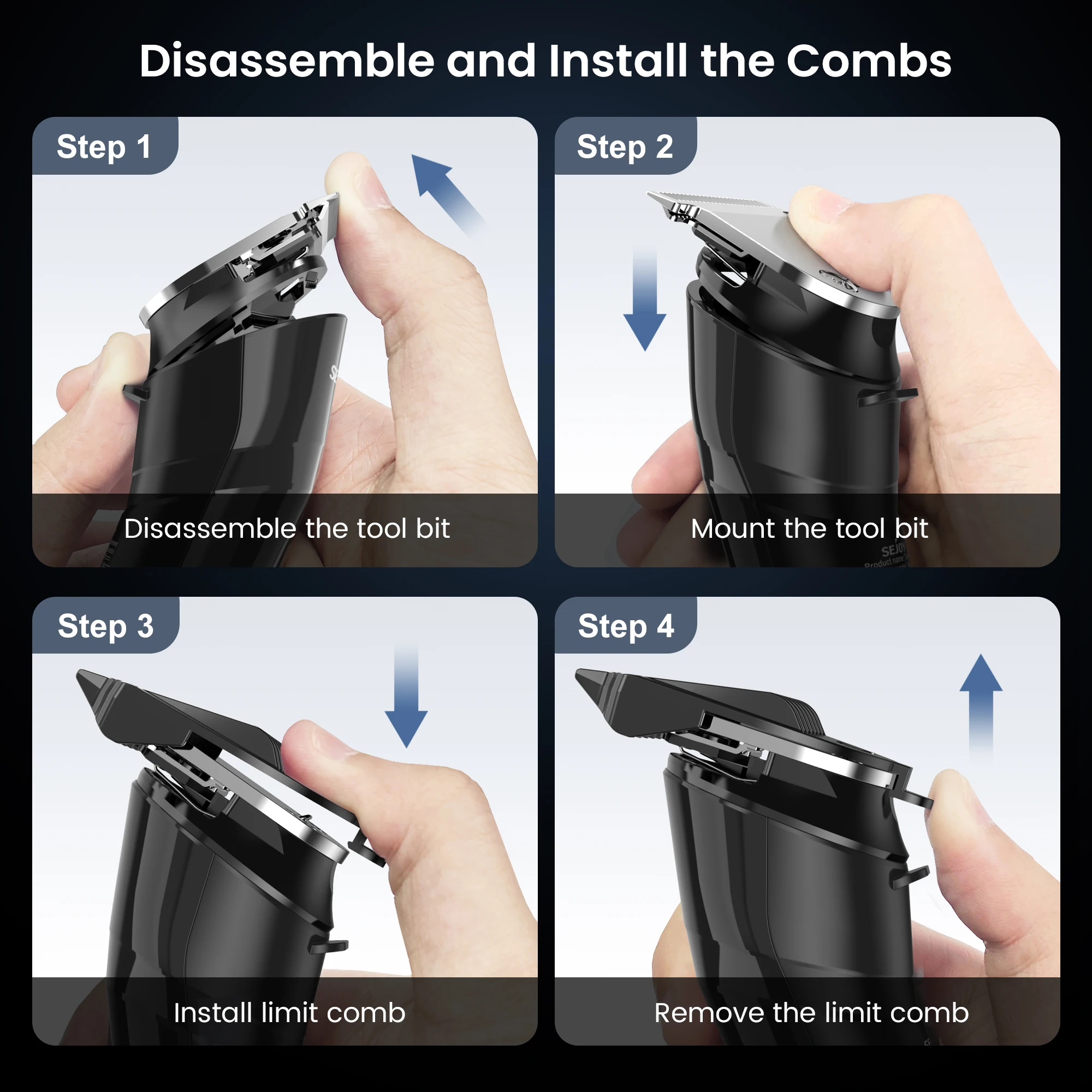 Sejoy Men's Electric Hair Clipper USB Rechargeable Carving Clipper Cordless Hair Trimmer Hair Cutting Machine 4 pcs limit combs