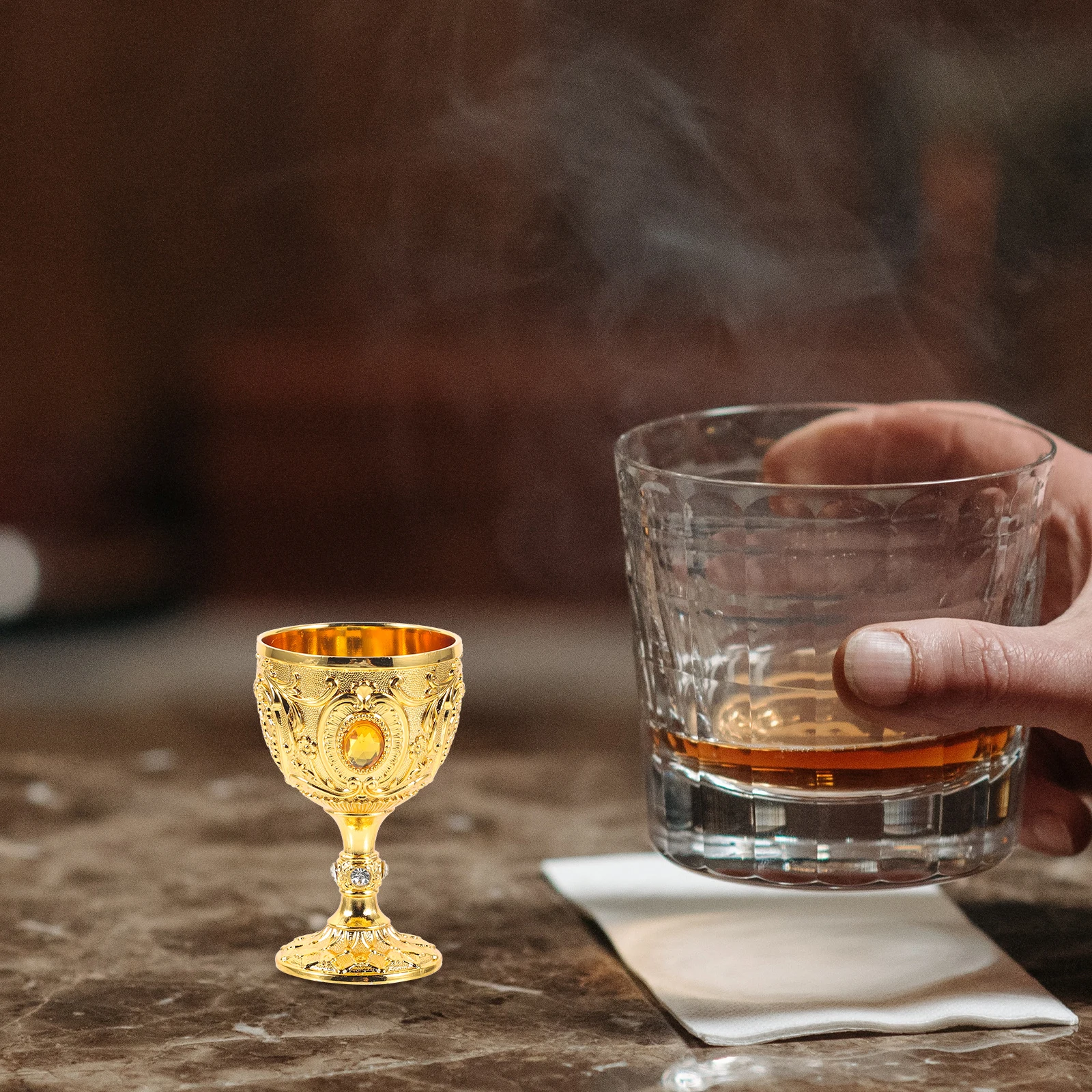 

Vintage Small Liquor Cup Retro Embossed Metal Wine Cup Reusable Decorative House Supply Embossed Wine Cups