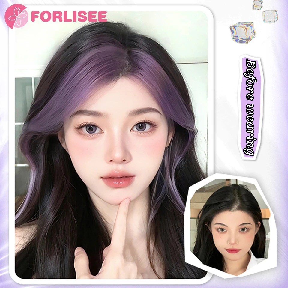 FORLISEE Synthetic Eight-character Bangs Wig For Women On Top Of Head To Cover White Hair And Increase Hair Volume Wig Pieces