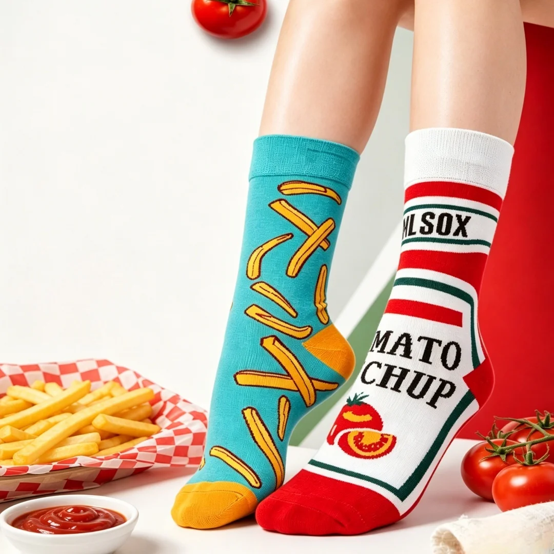 Calcetines de media pantorrilla con estampado de tomate y Ketchup para hombre y mujer, calcetín Unisex de estilo AB divertido para todas las estaciones, 1 par