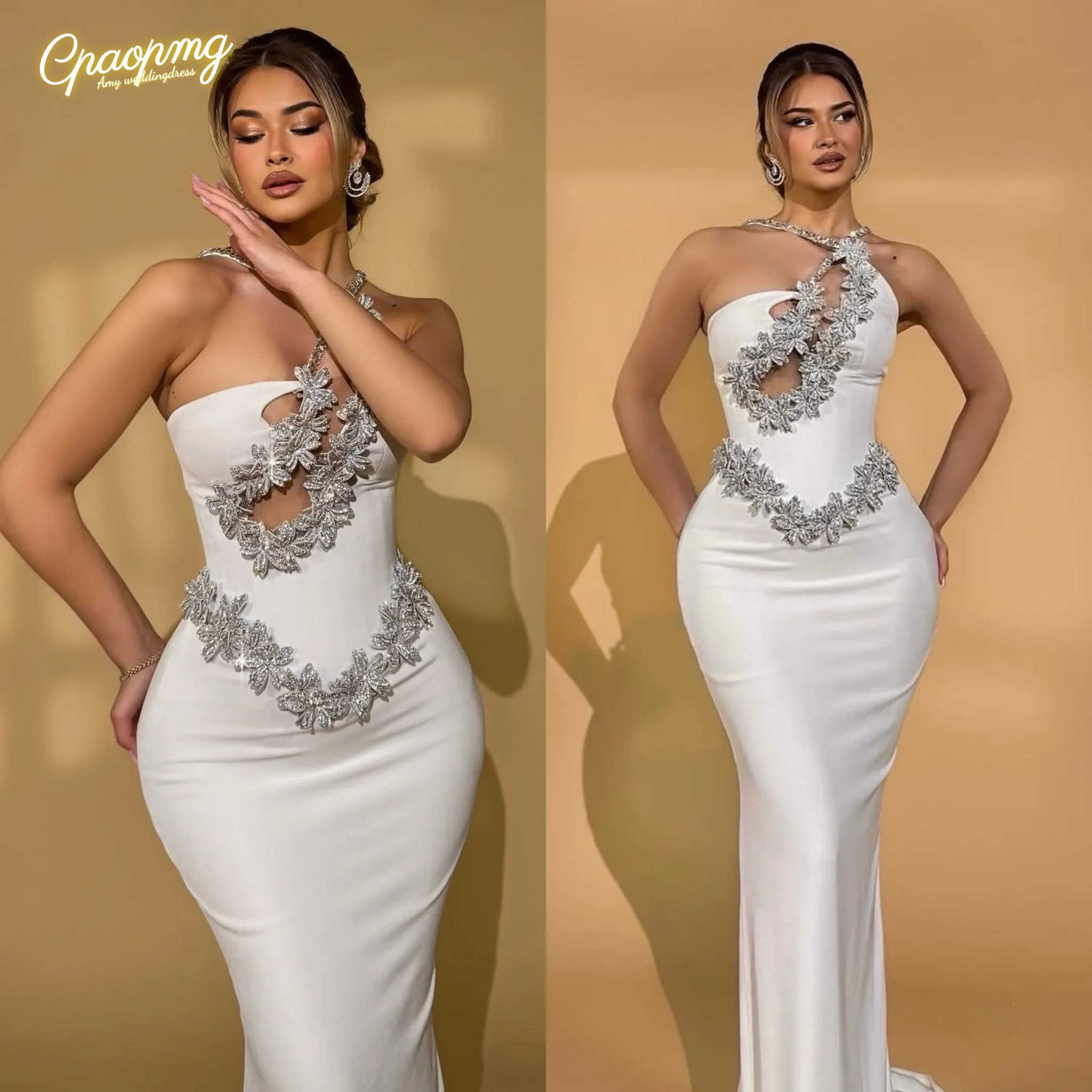 

Высококачественное элегантное белое платье с открытыми плечами и бисером по индивидуальному заказу, длинное платье с запахом, женское вечернее платье, модное свадебное платье