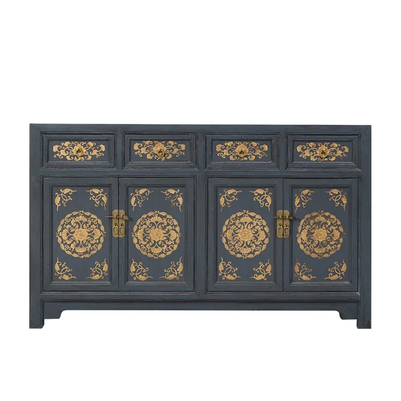 

Gold-Painted Sideboard Cabinet Antique Distressed Entrance Cabinet Hallway Locker Retro Console