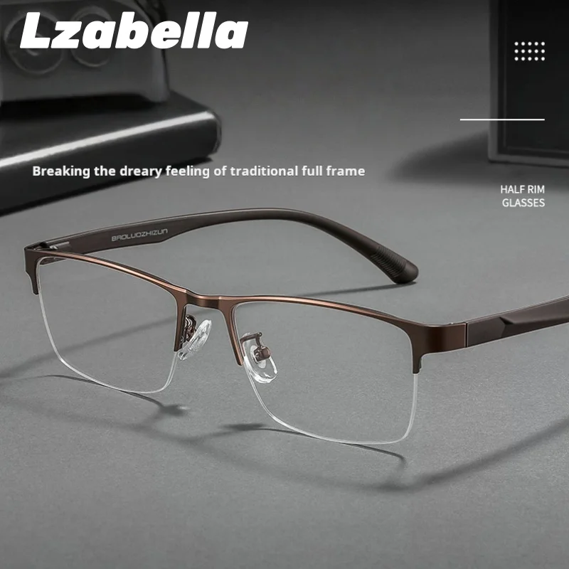

Lzabella New Men's Business Fashion Square Half Frame Glasses TR90 Alloy Retro Ultra Light Small Size Optical Eyeglasses ML1610