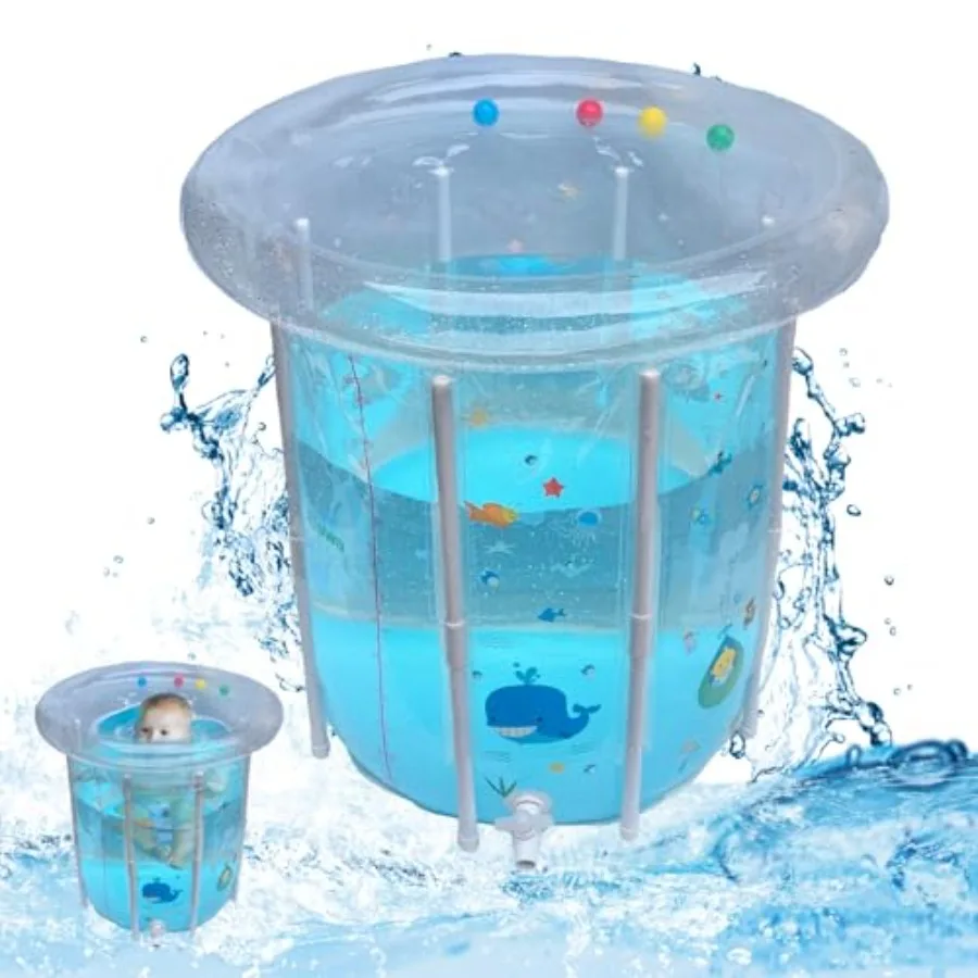 

Надувной детский бассейн 29,5x31,5 дюймов с мультяшным рисунком, дренажем, прозрачный, герметичный, из ПВХ, для охлаждения малышей в жаркие дни