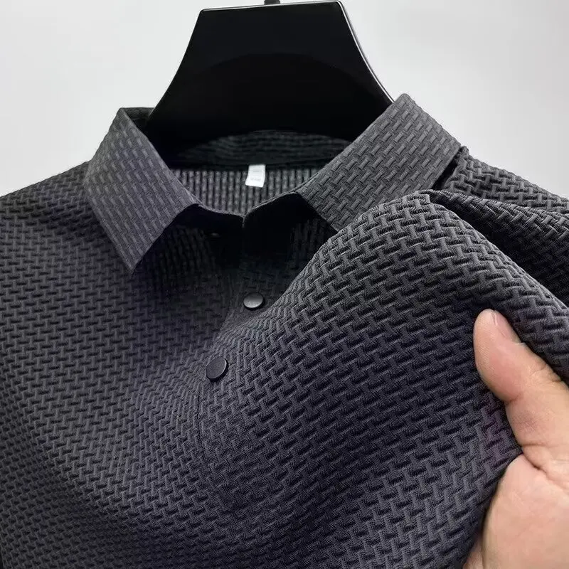 Men's Bone Flower Solid Color Polo Shirt Business Casual Short Sleeve Summer Breathable Versatile Top