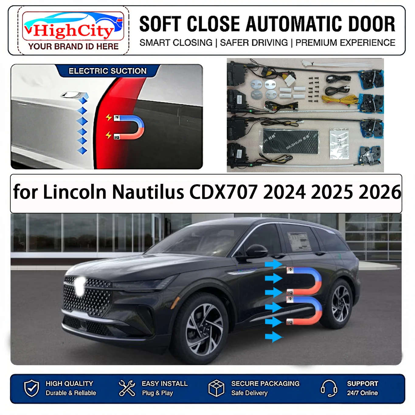 for Lincoln Nautilus CDX707 2024-2026 OEM Electric Suction Soft Close Door Kit Smart Anti Pinch Auto Cinch Latch System No Slam