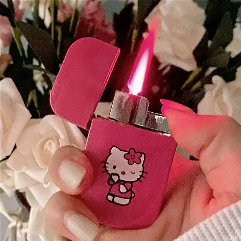 Hello Kitty anime peripheral cartoon prints, cute windproof inflatable lighter, good-looking body, cool flames, gift to friends