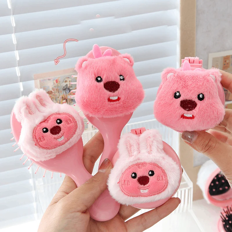 

Cute Loopy Folding Flip Comb Little Beaver Portable Makeup Mirror Portable Dual-Use Integrated Mirror Anime Accessories Gift