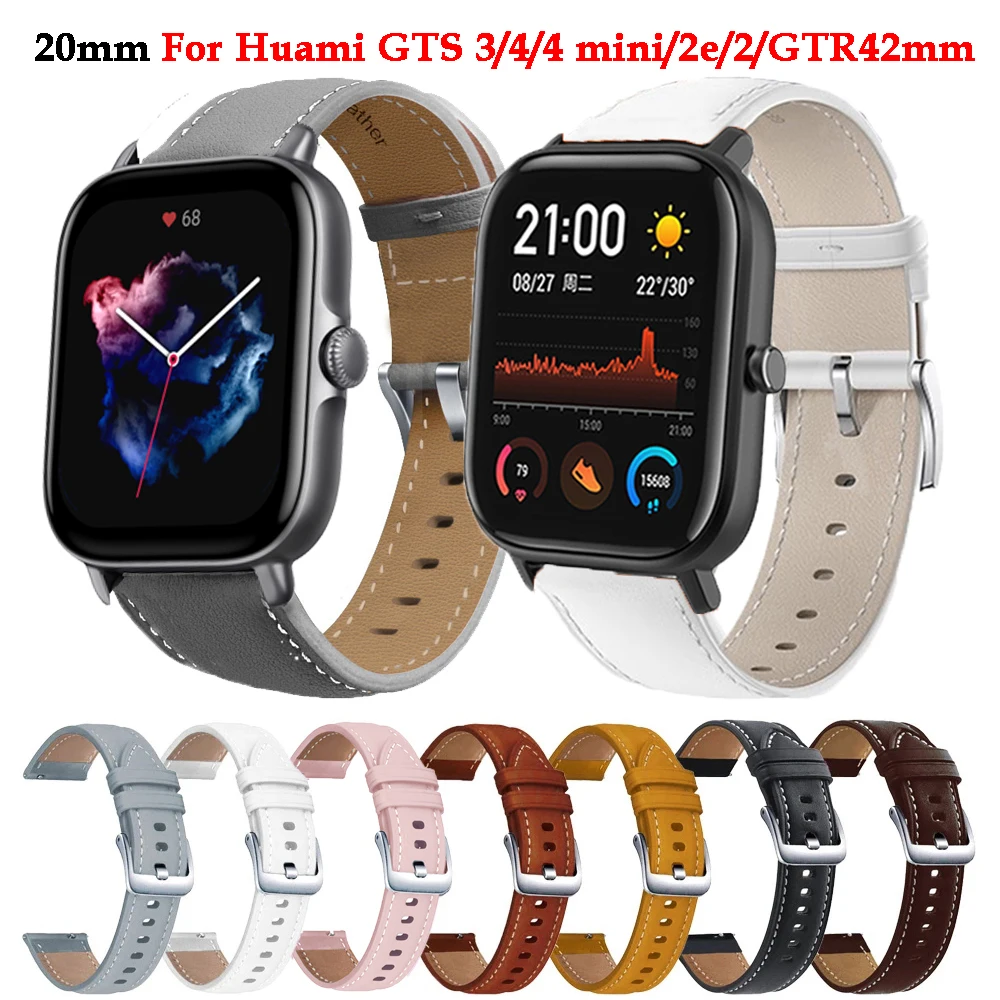 Bracelet de rechange en cuir pour montre connectée Huami Amazfit GTS3/GTS 2e 4 2, 20mm, 42mm, GTR