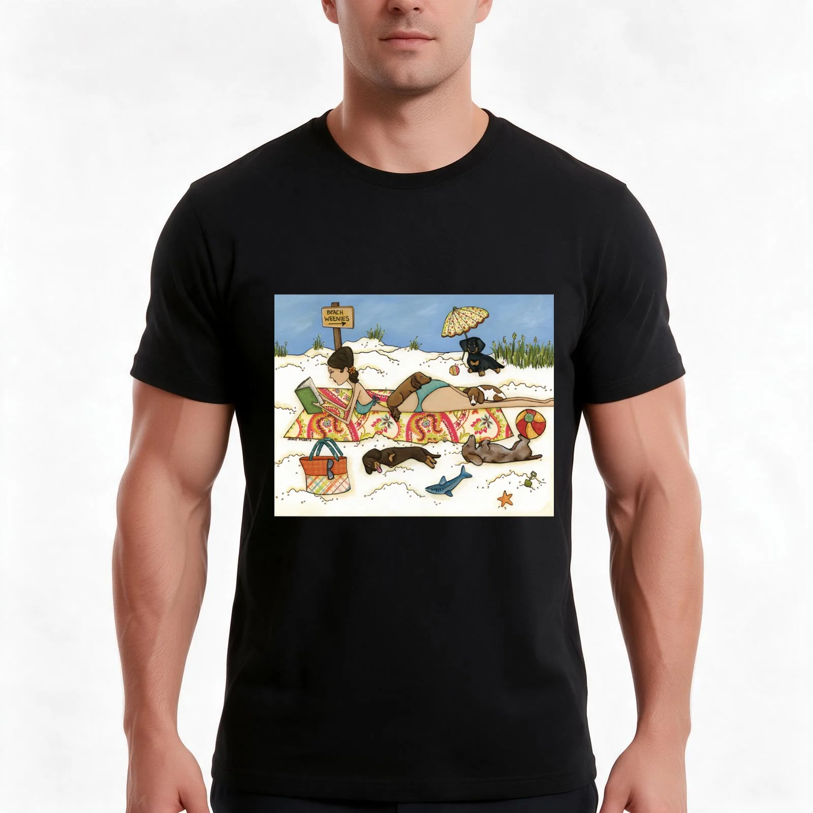 Beach Weenies T-Shirt, Summer Casual Cotton Tee, Oversized Streetwear Tops, Vintage Graphic Print, Loose Fit Short Sleeve