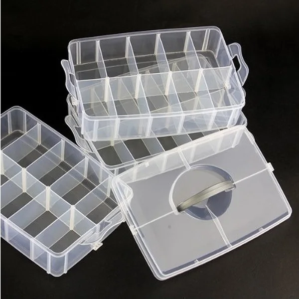 

3-Layer Plastic Storage Organizer Box 30 Grids Detachable Design Handle Makeup Jewelry Plastic Storage Box