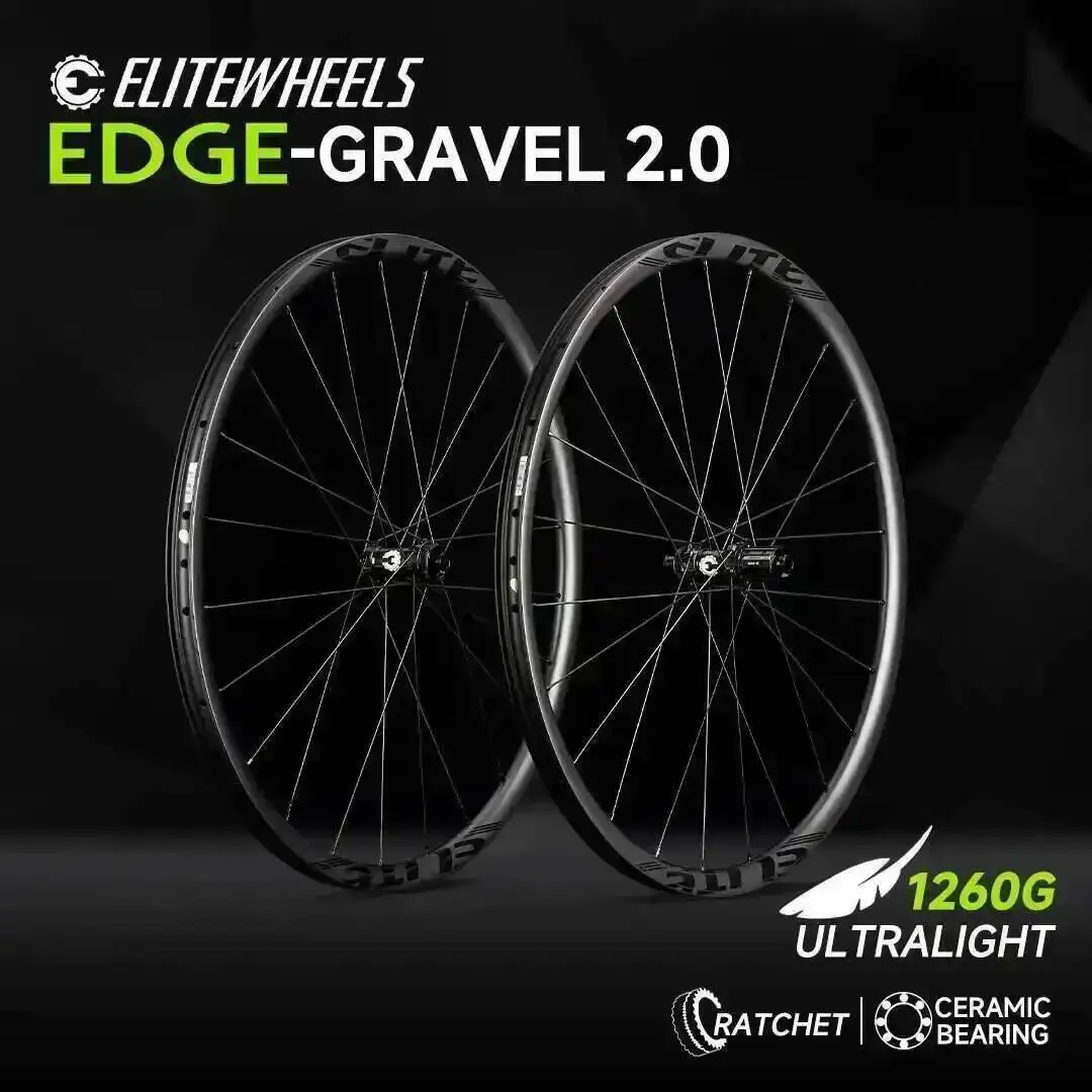 

ELITEWHEELS EDGE 2.0 Gravel Wheels Ultralight 1260g 30mm*25mm Center Lock 700C Carbon Wheelset Disc Brake Hookless WING 20 Spoke