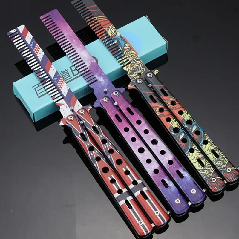 1PCS Foldable Comb Stainless Steel Butterfly Knife Comb Beard Moustache Brushe Salon Hairdressing Styling Tool