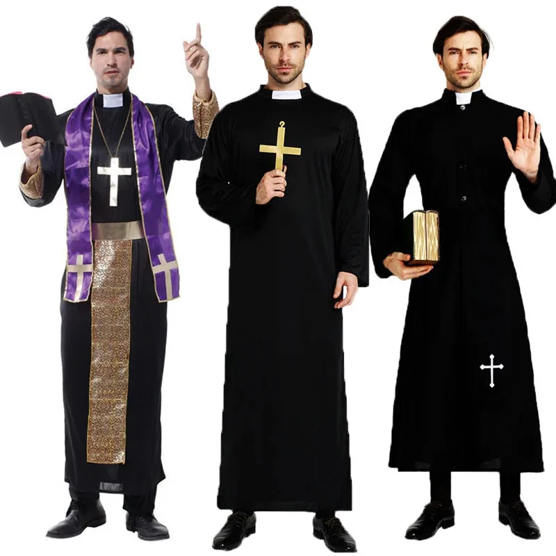 Disfraz de Pascua Purim para hombre, disfraz de Halloween, padre, sacerdote, obispo, Pastor cristiano, clérigo, Cosplay, bata de Cosplay de Halloween para hombre