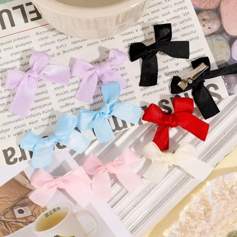 Handmade Small Satin Ribbon Bow Barrettes Hairclips Y2K Kids Girls Headwear Clip Braided Headdress Hair Decoration Accessories