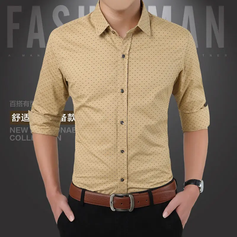 Stylish Printed Slim Shirts Business Casual Single-breasted Men\'s Clothing Turn-down Collar Spring Autumn New Long Sleeve Shirts