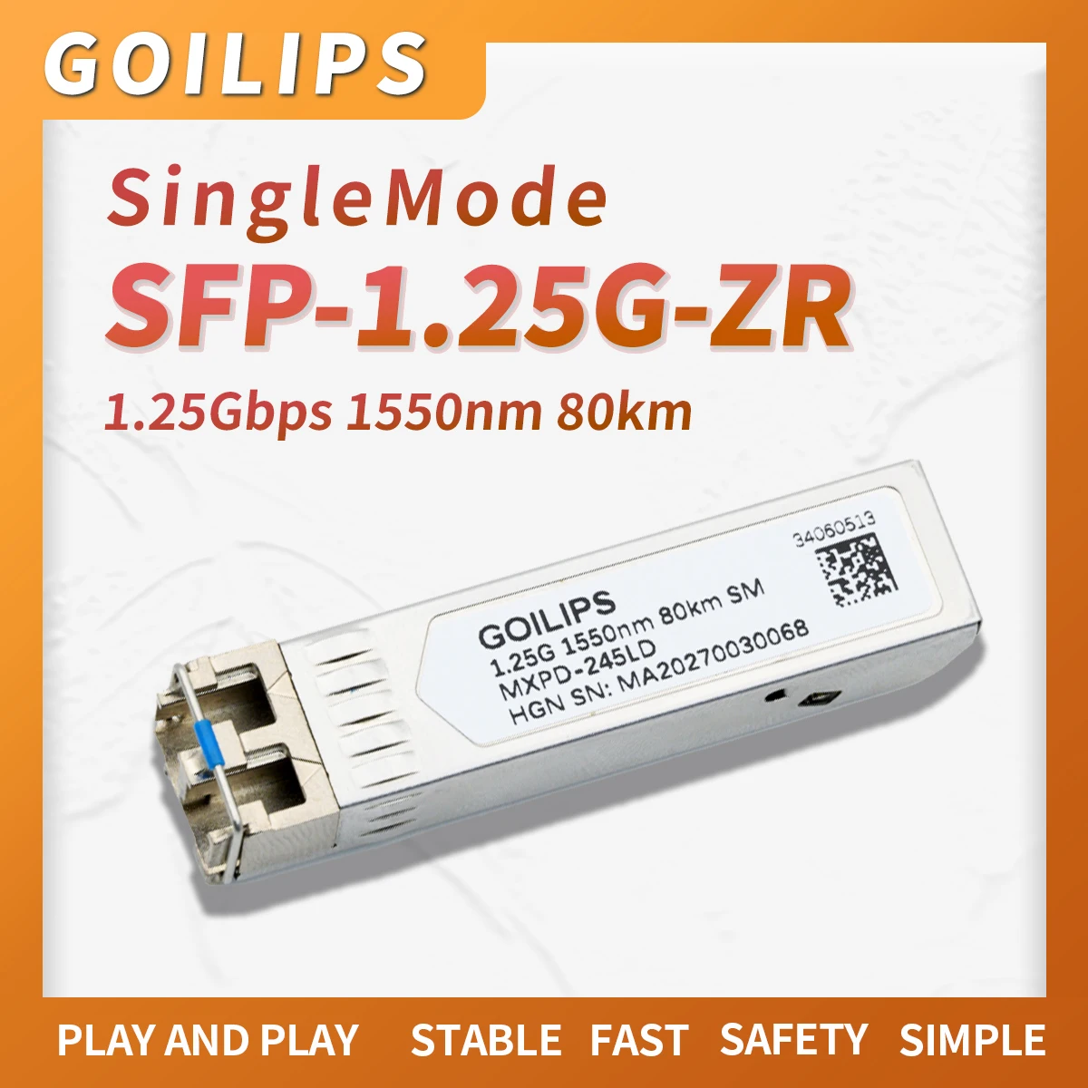 

SFP Module Fiber SFP-1.25G-ZR 1550nm 80km Optical Transceiver SingleMode Duplex LC Conector Compatible with CISCO Etherne Switch