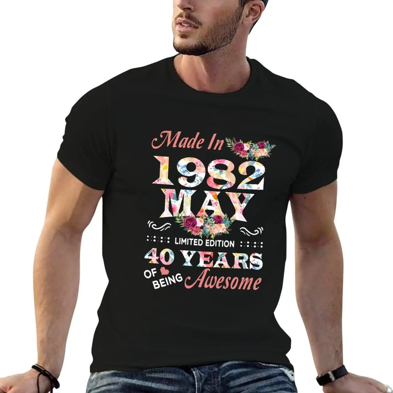 

May Flower Made In 1982 Limited Edition 40 Years Of Being Awesome T-Shirt men t shirt cotton 100% t shirt for man T-Shirt