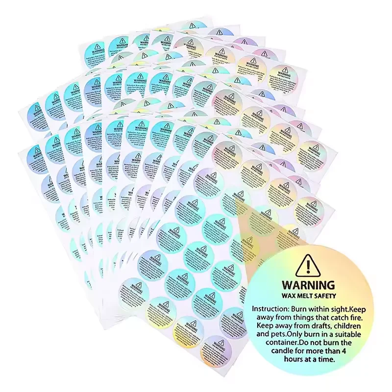 3cm Candle Jar Container Sticker Wax Melting Safety Stickers Holographic Candle Warning Labels for Candles