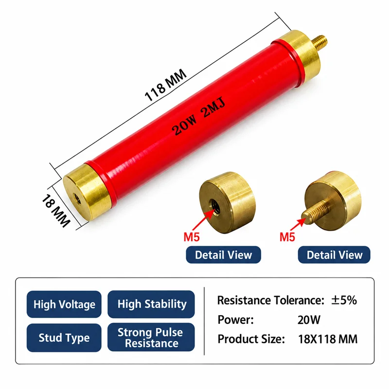 1PCS RI80 High Voltage Glazed Resistor 20W 30W 50W 100W 1K-1000MΩ Non-Inductive Wirewound Resistor