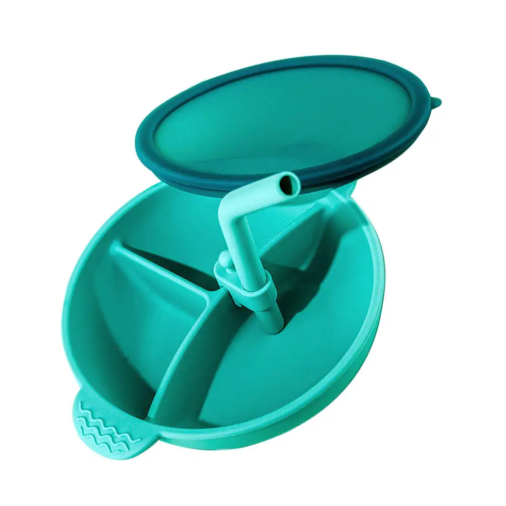 

1Set Multi-Grid Silicone Baby Straw Design Eating Training Bowl with Dual Handles Non-Slip Suction Base for Infant Food Soup