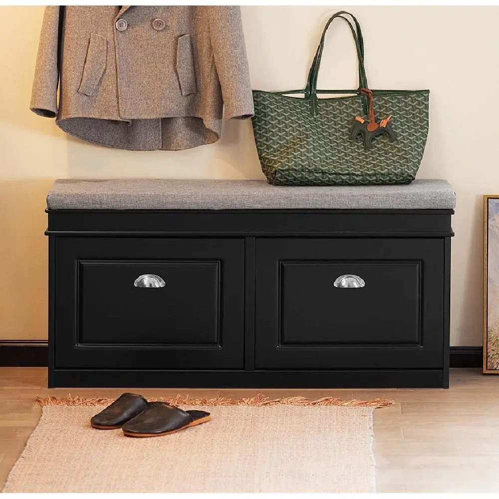 

Black Storage Shoe Bench with 2 Flip Drawers, Hidden Shoe Bench, Free Standing Shoe Rack, Shoe Cabinet, Hallway Storage Bench w