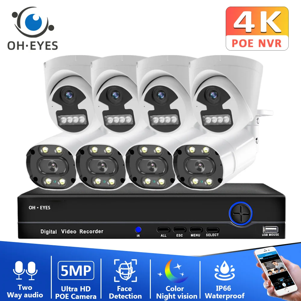 

4K 10 Channel NVR Security Camera System Color Night Vision POE IP Camera Video Surveillance System Kit 8CH 5MP CCTV IP Cam Set