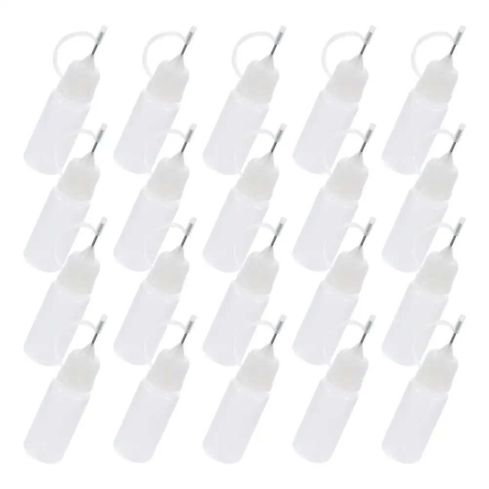 

20 pcs 10ml Needle Tip Glue Bottles Fine Squeeze Droppers Stainless Steel Small Portable Pre assembled For Glue Paint Oil
