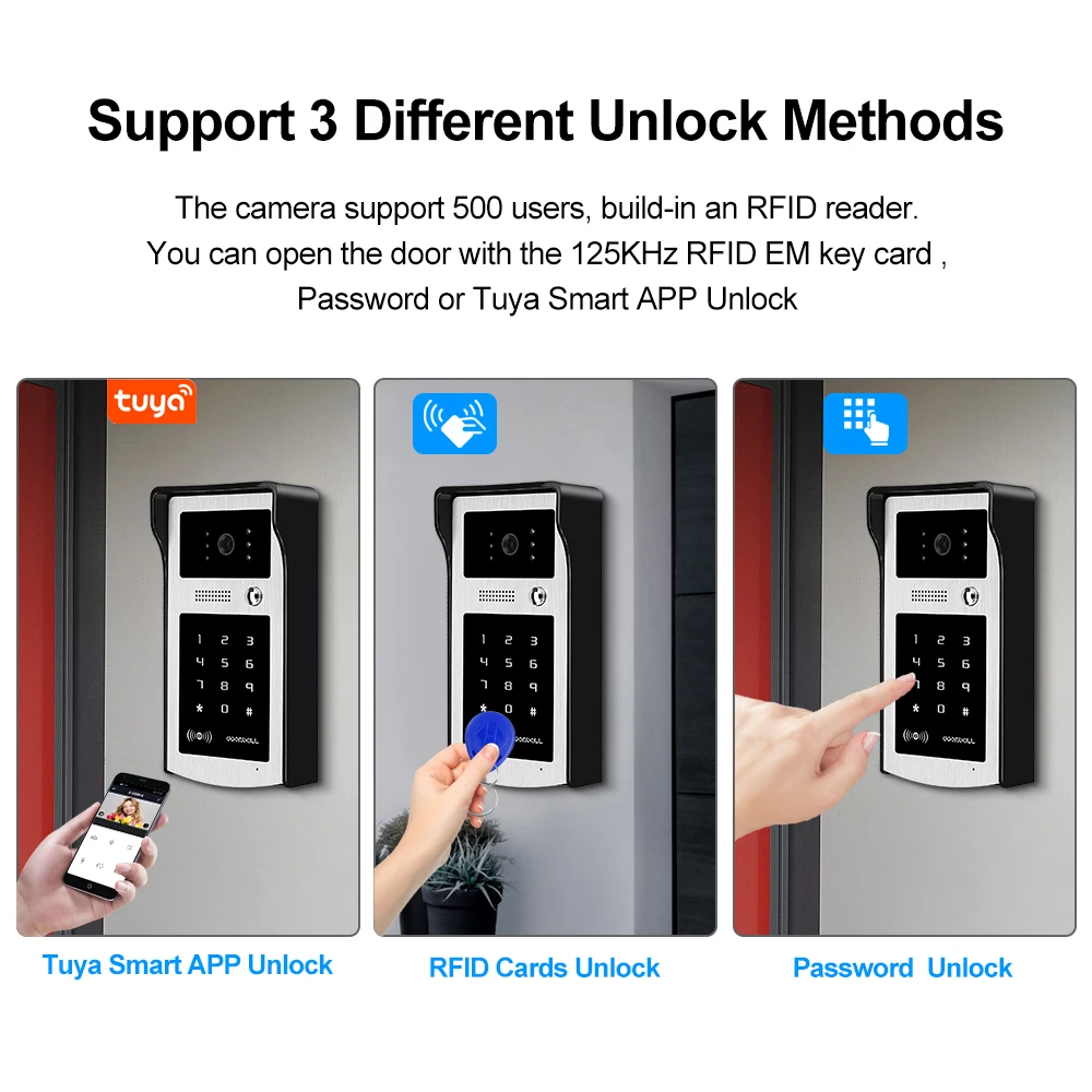 Système d\'interphone vidéo Tuya Smart WiFi, sonnette sans fil, caméra HD 1080P, interphone vidéo numérique, clavier à code RFID, mot de passe