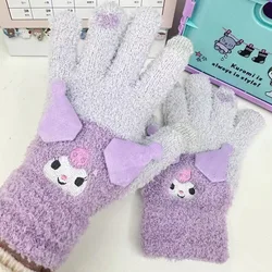 Anime Plush Gloves Sanrioed Cinnamoroll Touch Screen Kuromi Melody Kawaii Cartoon Five Finger Gloves Winter Girl Student Warm